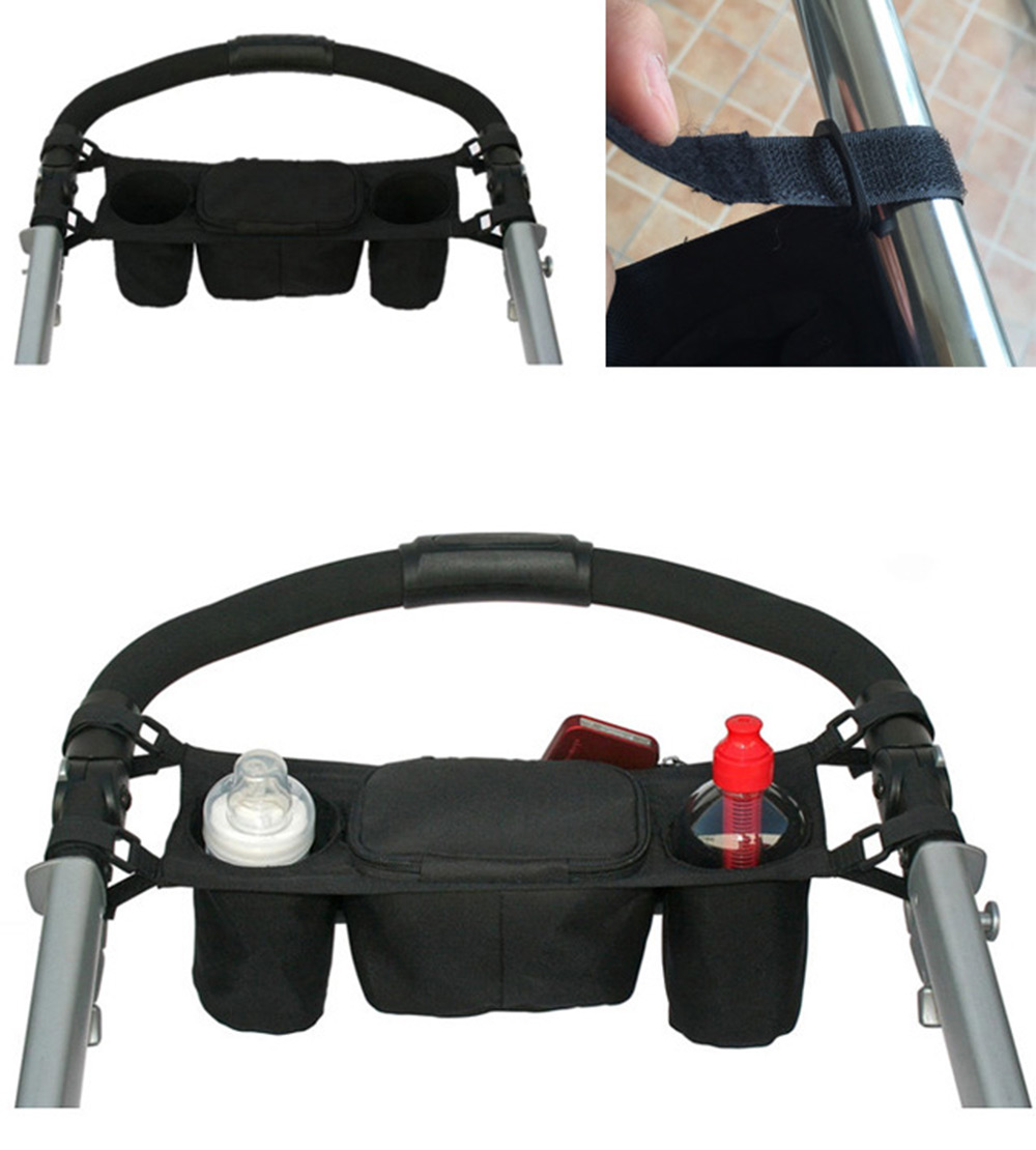 Convenient Black Babies Stroller Organizer Storage Cup Bag