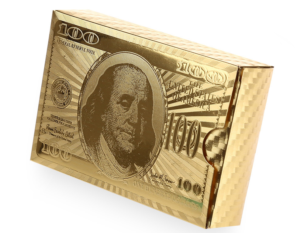 Popular 24K Gold Foil Poker Playing Cards Deck Carta de Baralho Dollar Image Overleaf