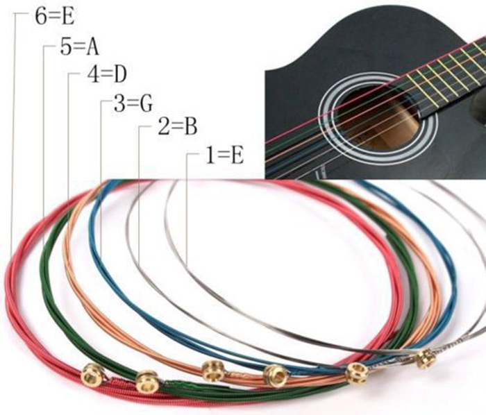 6Pcs One Set Rainbow String Colorful Steel for Acoustic Wood Guitar