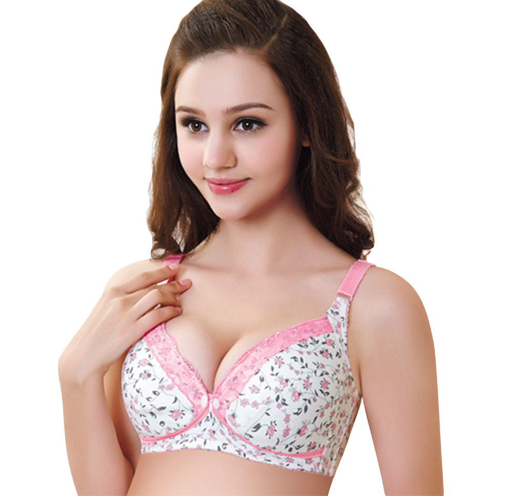 Adjustable Floral Print Front Button Wirefree Cotton Breastfeeding Maternity Nursing Bra