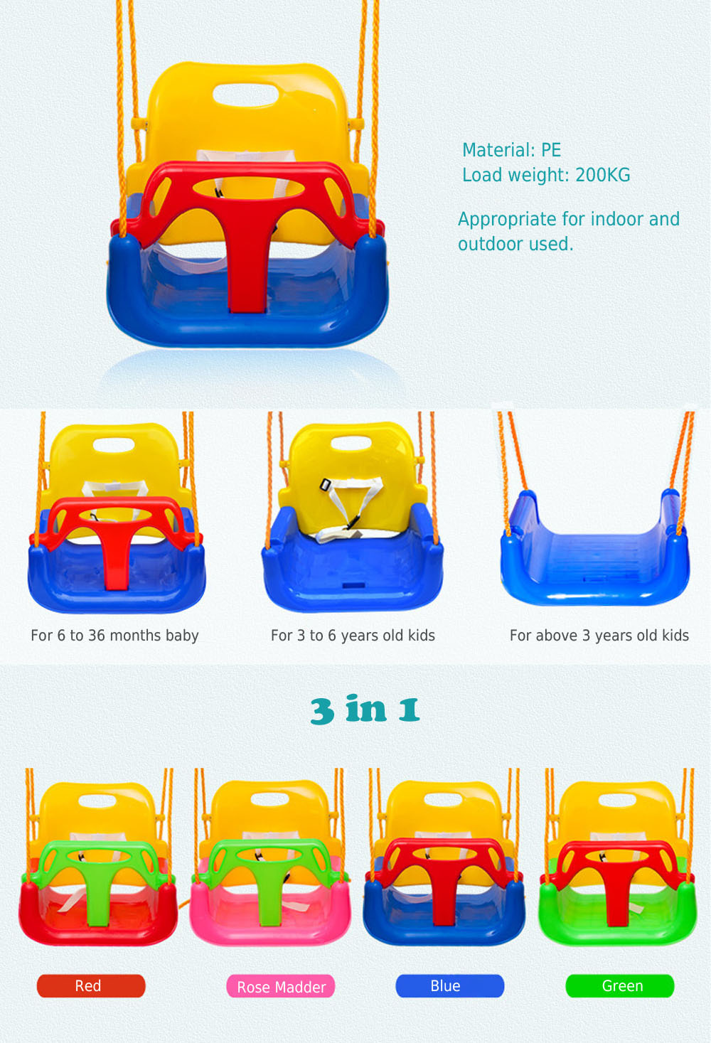 3 in 1 Multifunctional Baby Swing Hanging Basket Outdoor Kids Toy 3 in 1 Multifunctional Baby Swing Hanging Basket Outdoor Kids Toy