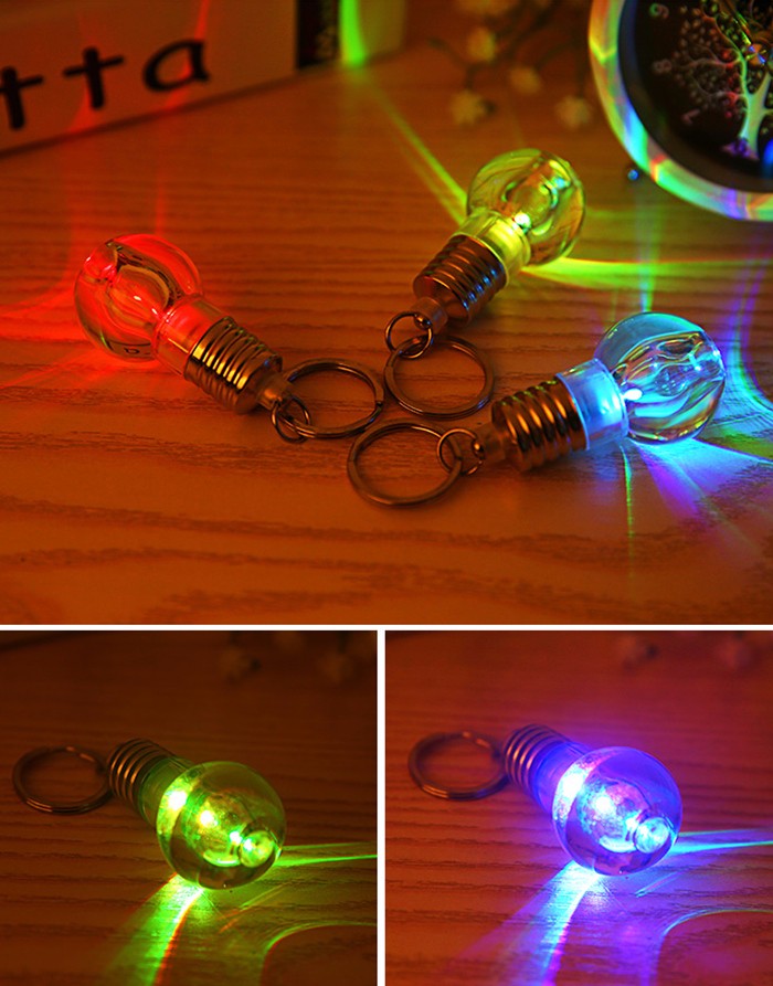 1pc Colorful LED Flashing Glass Bulb Keychain Key Ring for Decoration