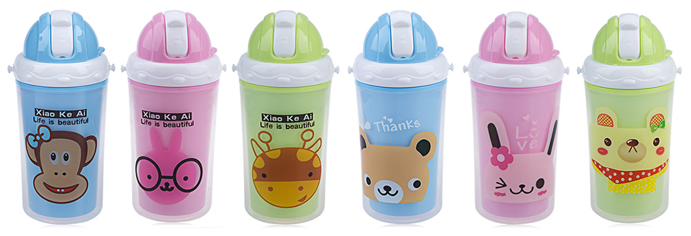 Bobei Elephant Kids Cute Cartoon Printed Water Bottle with Soft Straw