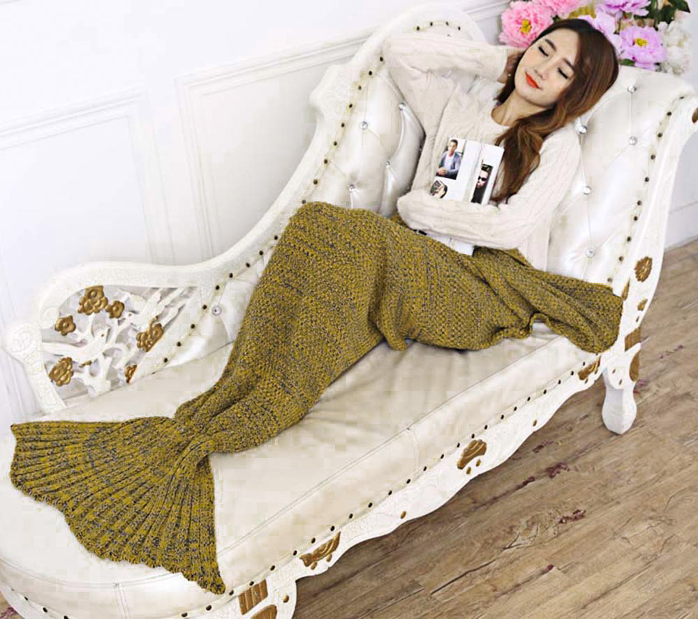 Fashion Adults Knitted Mermaid Tail Blanket Summer Quilt