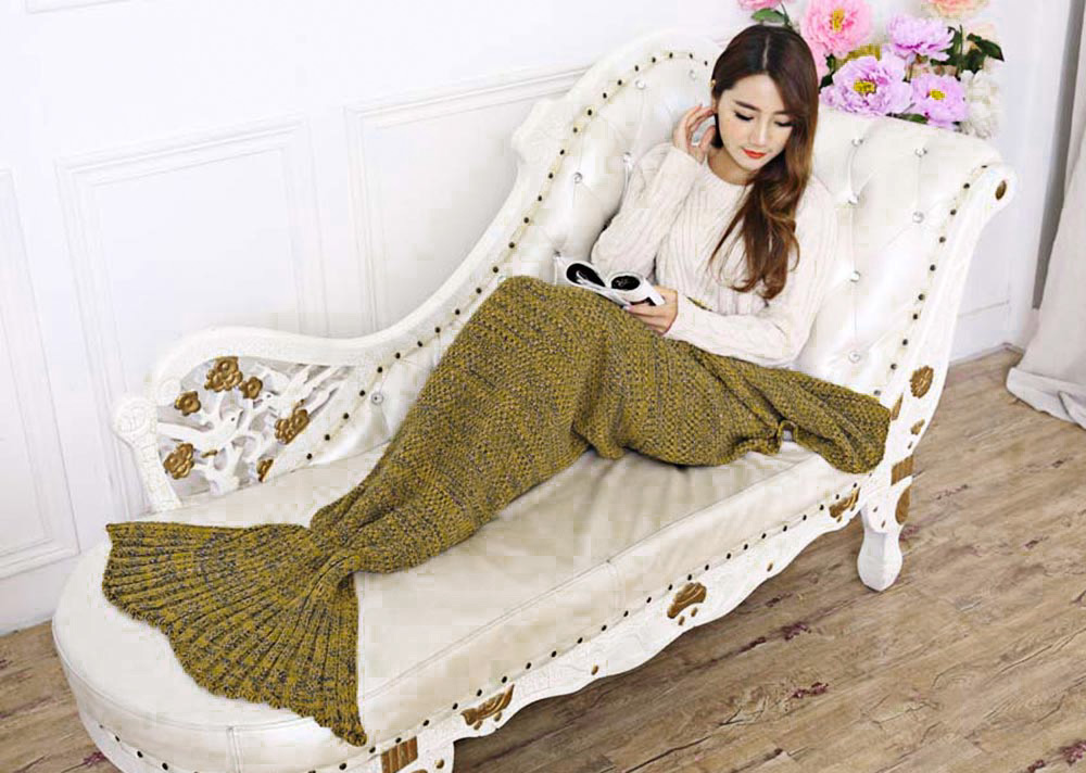 Fashion Adults Knitted Mermaid Tail Blanket Summer Quilt