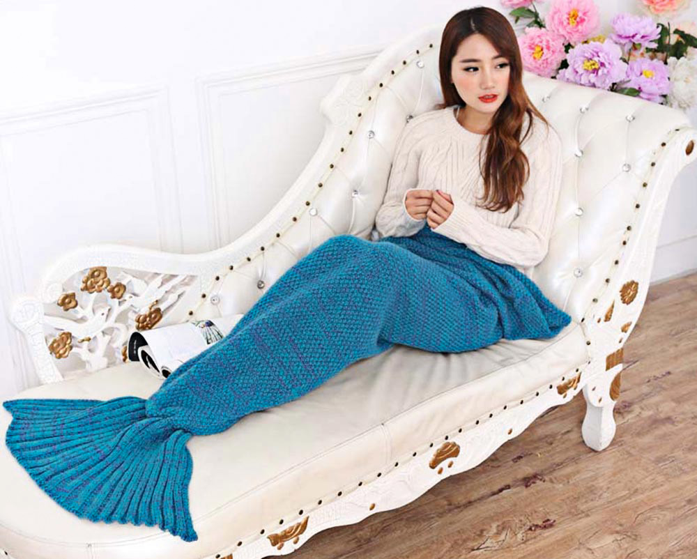 Fashion Adults Knitted Mermaid Tail Blanket Summer Quilt