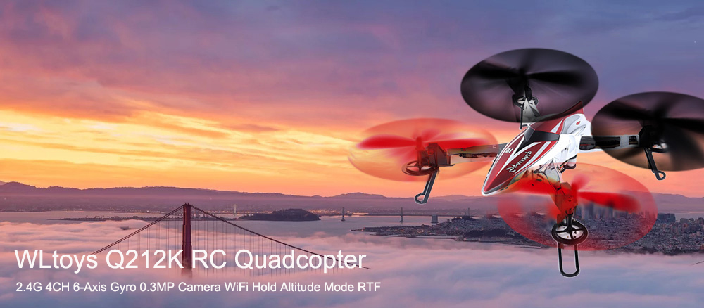 WLtoys Q212K 0.3MP Camera WiFi 2.4G 4CH 6-Axis Gyro Hold Altitude Mode Mode RTF RC Aircraft