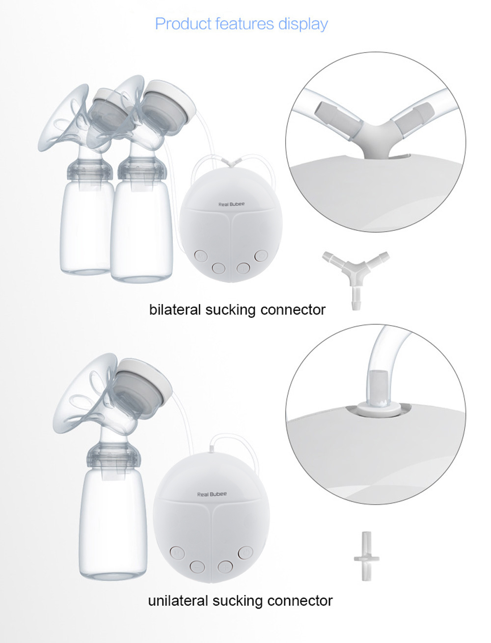 RealBubee Powerful Double Intelligent Microcomputer USB Electric Breast Pump with Milk Bottle