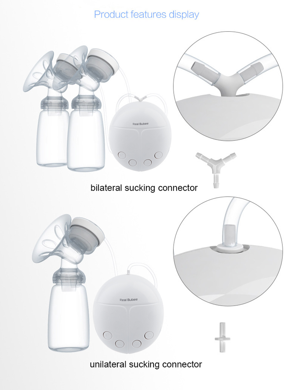 RealBubee Powerful Double Intelligent Microcomputer USB Electric Breast Pump with Milk Bottle Cold Heat Pad