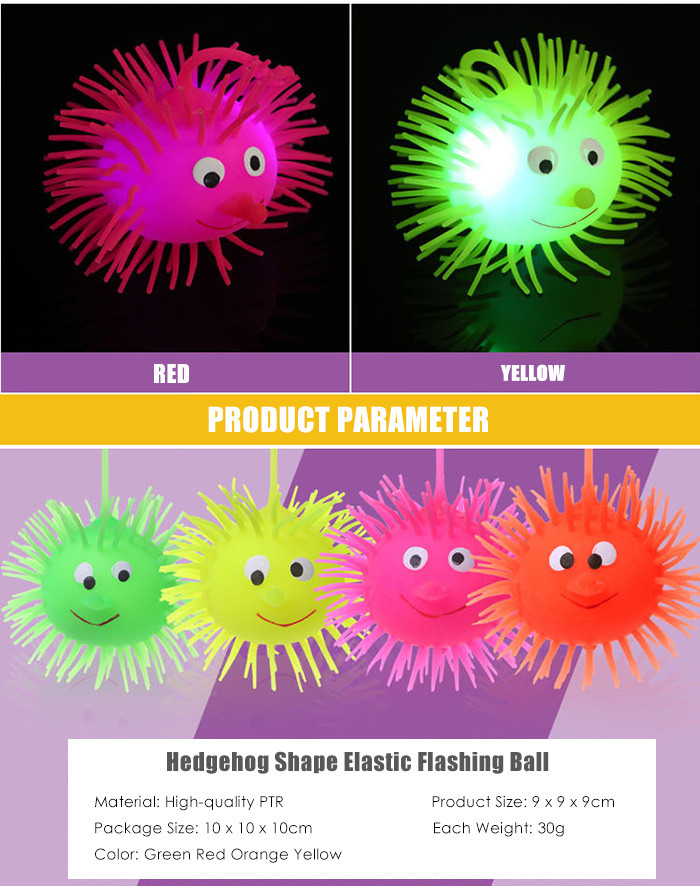 1pc Creative Flash LED Light Up Smile Face Squeeze Hedgehog Ball Toy for Kid