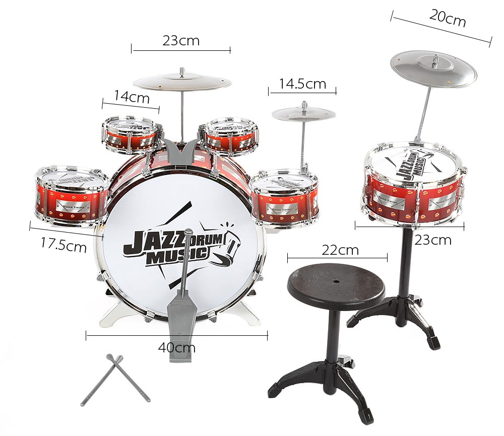 Children Drums Kit Musical Instrument Toy with Cymbals Stool Christmas Birthday Gift