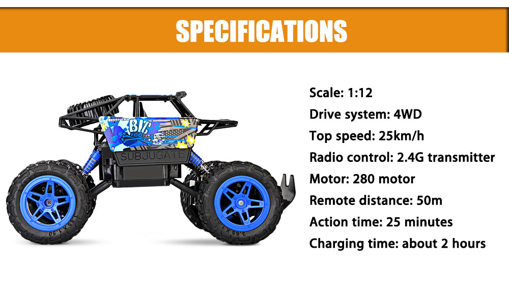 6007 - 1 1:12 Scale 2.4G 4 Wheel Drive RC 25km/h Off-road Crawler Truck