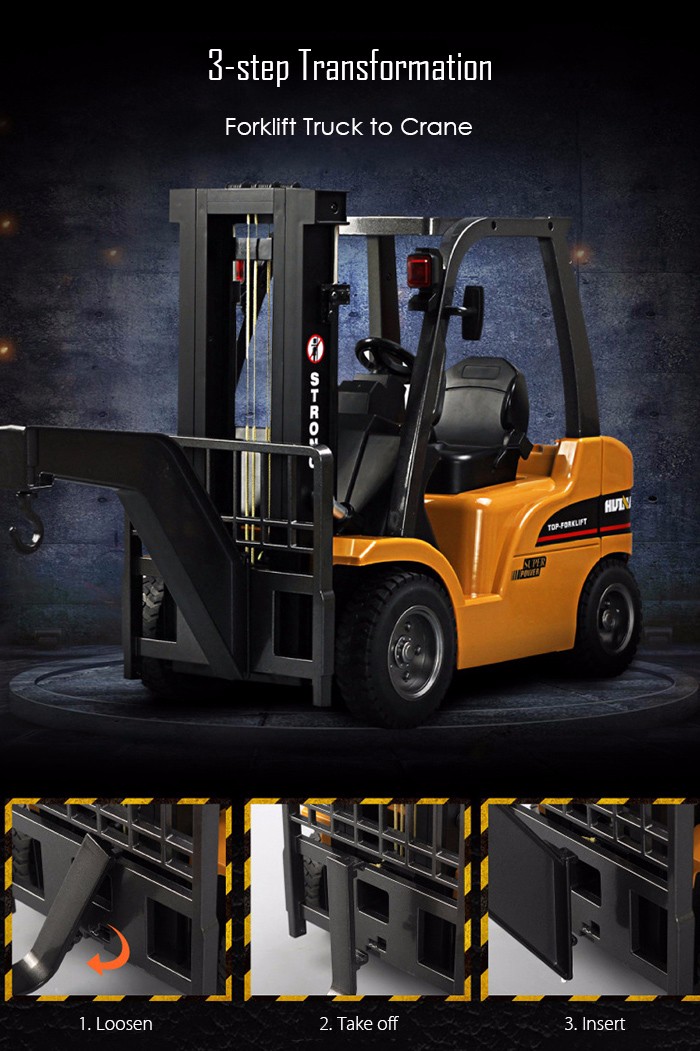 HUINA 1577 1：10 big scale metal 2-in-1 RC Forklift Truck / Crane RTR 2.4GHz 8CH / 360 Degree Rotation / Auto Demonstration / LED Light