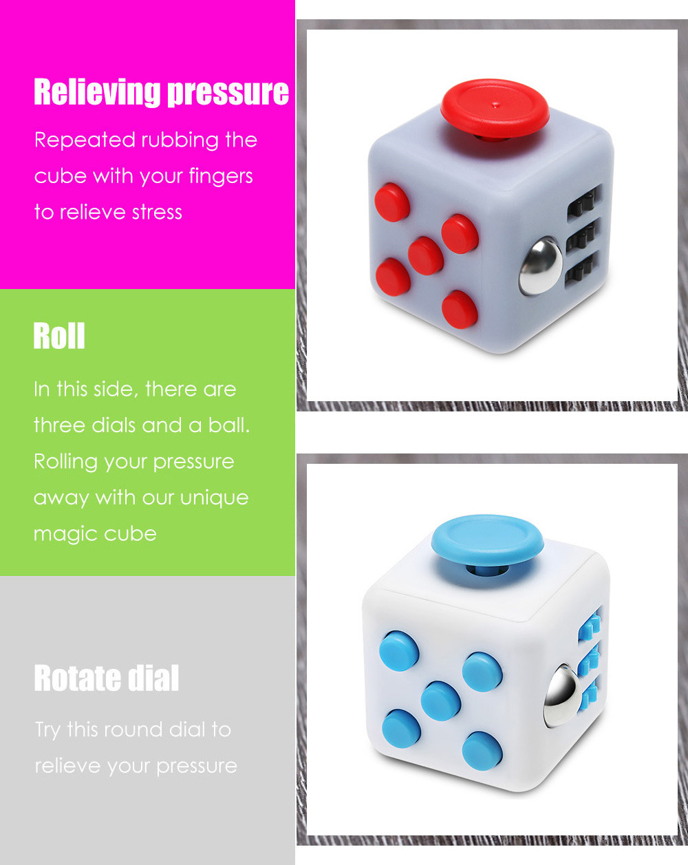 Fidget Magic Cube Style Stress Reliever Pressure Reducing Toy for Office Worker