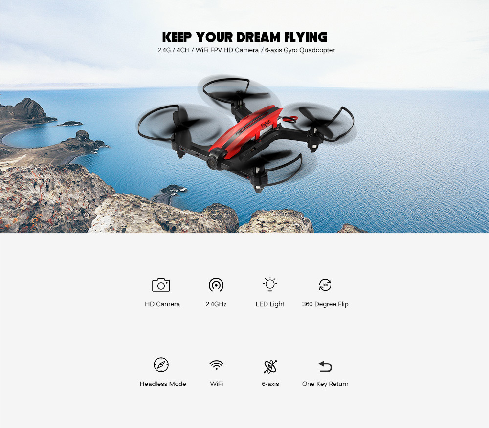 Flytec T18 RC Drone WiFi FPV HD Camera 2.4G 4CH 6-axis Gyro Headless Mode 3D Unlimited Flip Aircraft RTF