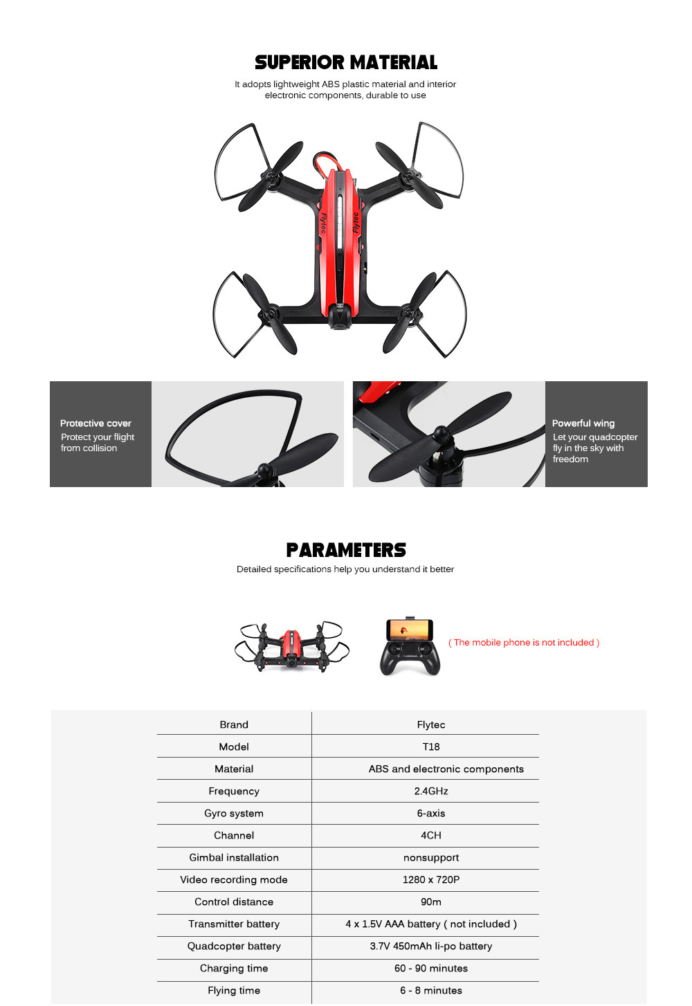 Flytec T18 RC Drone WiFi FPV HD Camera 2.4G 4CH 6-axis Gyro Headless Mode 3D Unlimited Flip Aircraft RTF