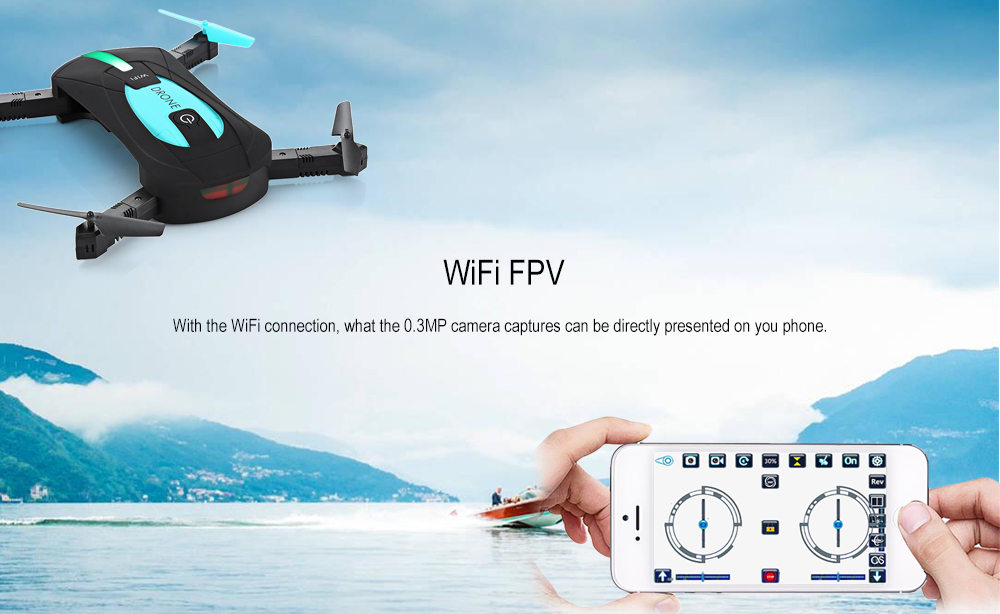 JY018 Mini Foldable RC Pocket Drone BNF WiFi FPV 0.3MP Camera 480P Video / G-sensor Mode / Air Press Altitude Hold