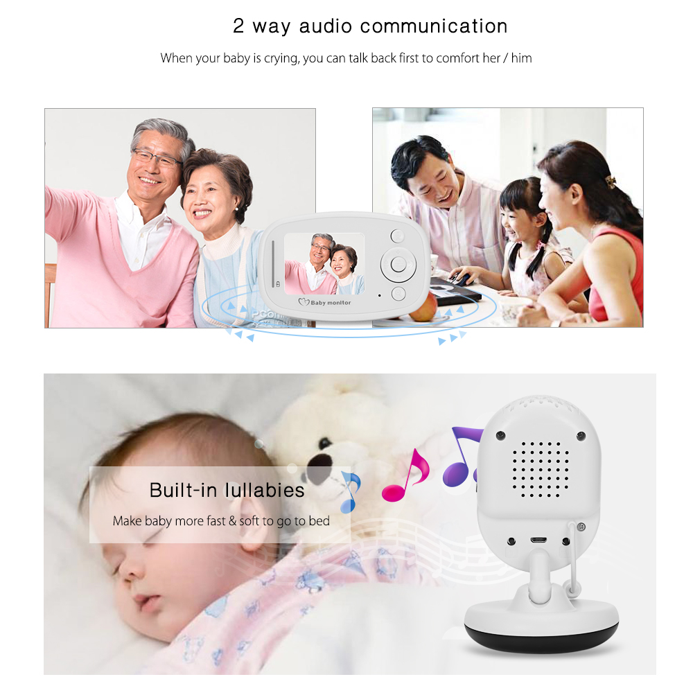 2.4G Wireless Digital Video Baby Monitor with Night Vision Two-way Talk 2.4 inch LCD Display Temperature Detection