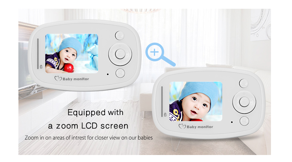 2.4G Wireless Digital Video Baby Monitor with Night Vision Two-way Talk 2.4 inch LCD Display Temperature Detection