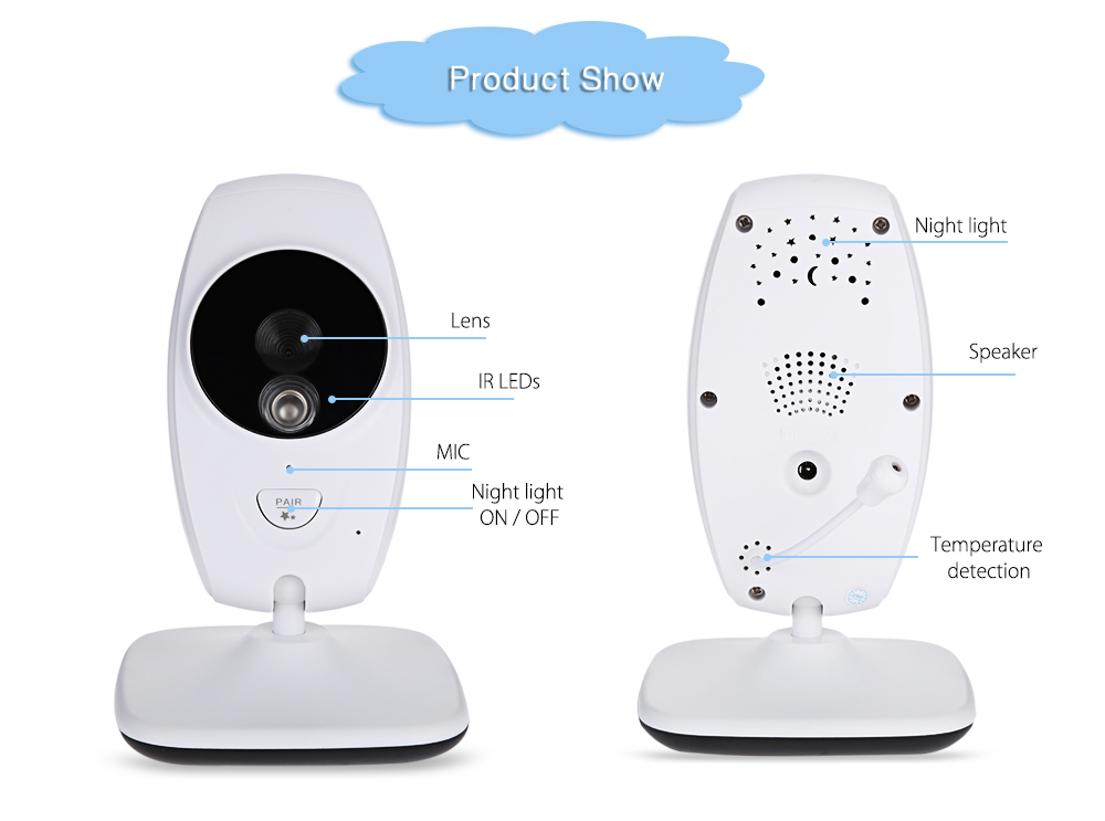 7.0 inch 2.4GHz Wireless TFT LCD Dual View Video Baby Monitor with Infrared Night Vision