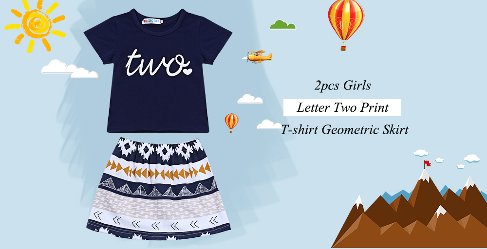 SOSOCOER Kids Letter Two Print T-shirt Geometric Skirt Outfit Child Suit