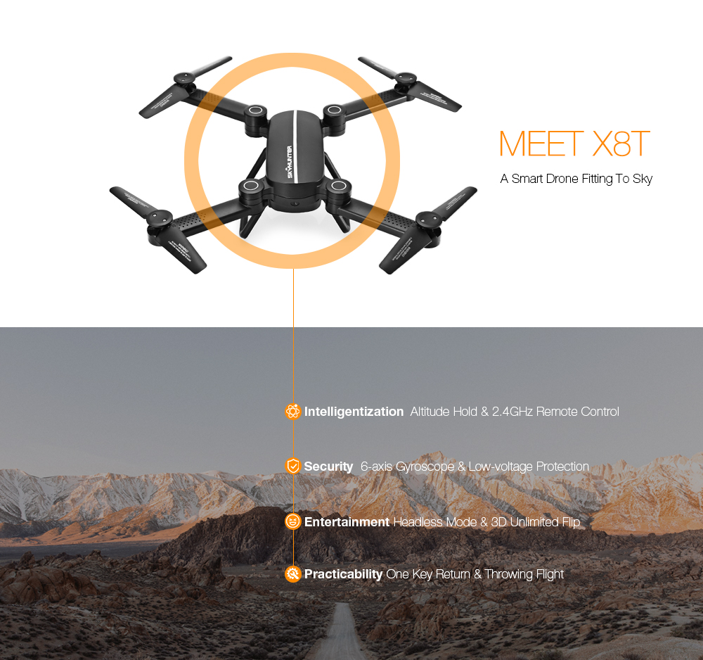 X8T Foldable RC Quadcopter 2.4G 4CH 6-axis Gyro Altitude Hold Headless Mode Drone RTF