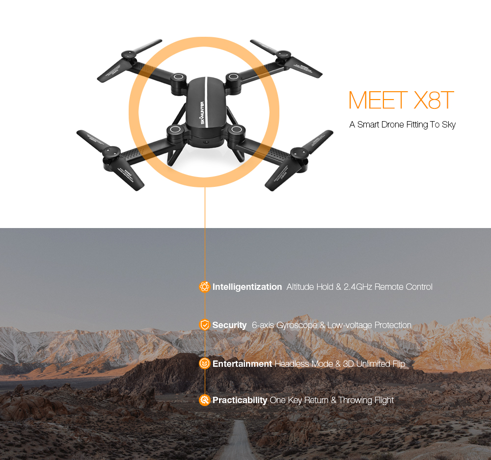 X8T Foldable RC Quadcopter 2.4G 4CH 6-axis Gyro Altitude Hold Headless Mode Drone RTF X8T Foldable RC Quadcopter 2.4G 4CH 6-axis Gyro Altitude Hold Headless Mode Drone RTF