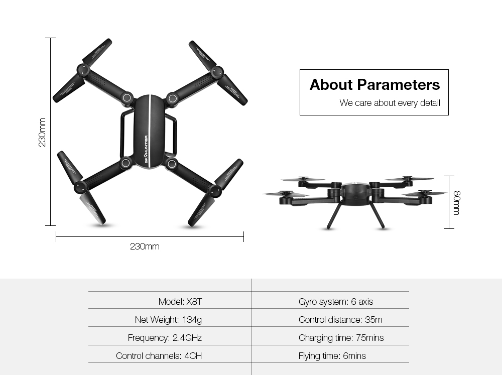 X8T Foldable RC Quadcopter 2.4G 4CH 6-axis Gyro Altitude Hold Headless Mode Drone RTF X8T Foldable RC Quadcopter 2.4G 4CH 6-axis Gyro Altitude Hold Headless Mode Drone RTF