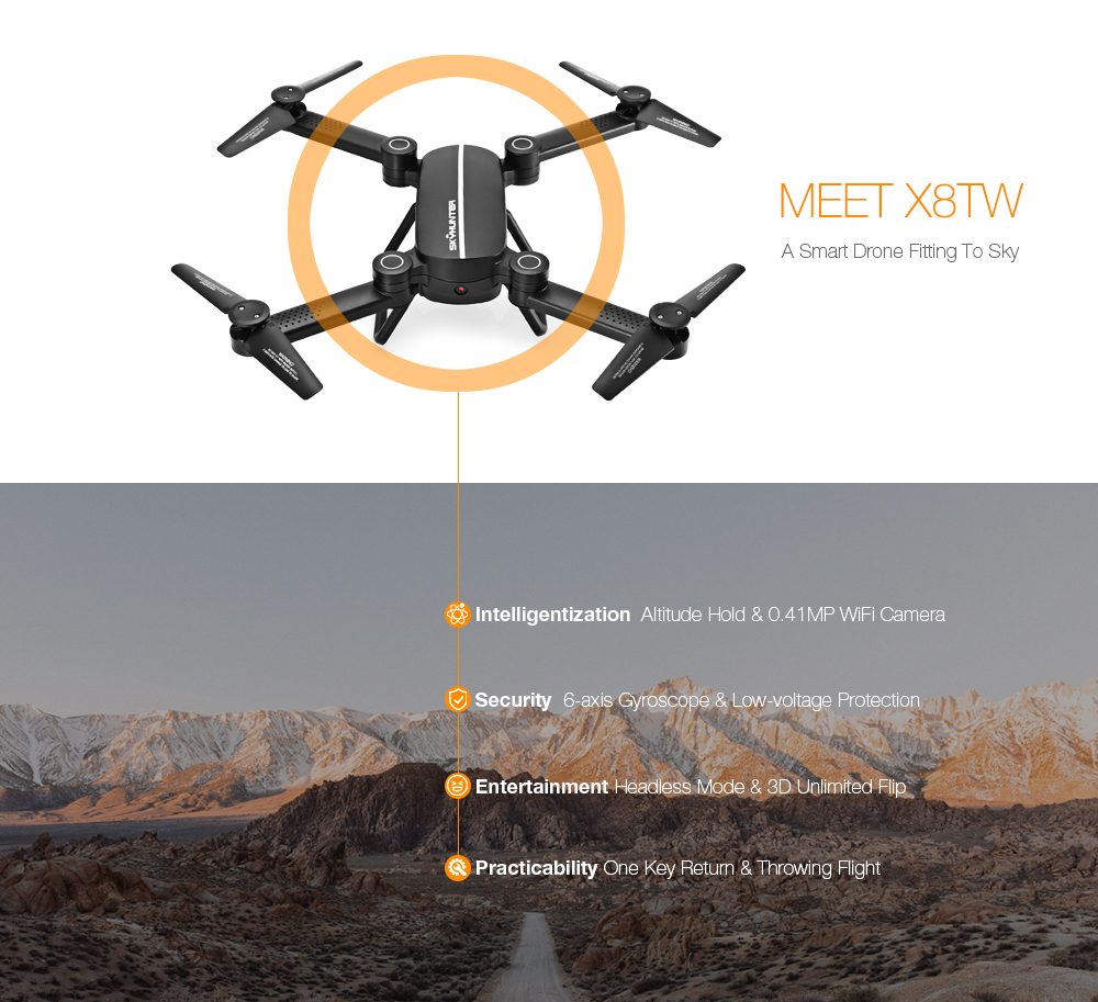 X8TW Foldable 0.41MP WiFi Camera RC Quadcopter 2.4G 4CH 6-axis Gyro Altitude Hold Headless Mode Drone RTF X8TW Foldable 0.41MP WiFi Camera RC Quadcopter 2.4G 4CH 6-axis Gyro Altitude Hold Headless Mode Drone RTF