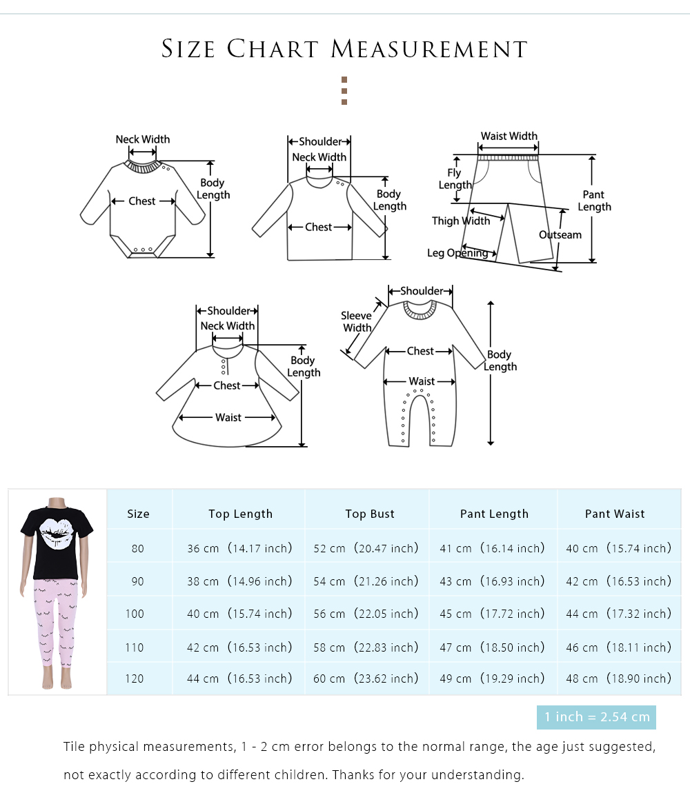 SOSOCOER 2pcs Girls Lip Pattern T-shirt Top Eyelash Print Trousers SOSOCOER 2pcs Girls Lip Pattern T-shirt Top Eyelash Print Trousers