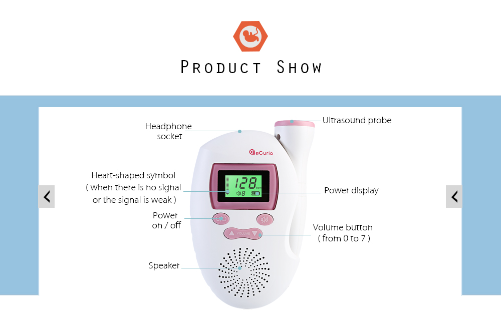ACurio AF - 703 - L Pregnant Ultrasonic Fetal Doppler Prenatal Heart Rate Monitor ACurio AF - 703 - L Pregnant Ultrasonic Fetal Doppler Prenatal Heart Rate Monitor