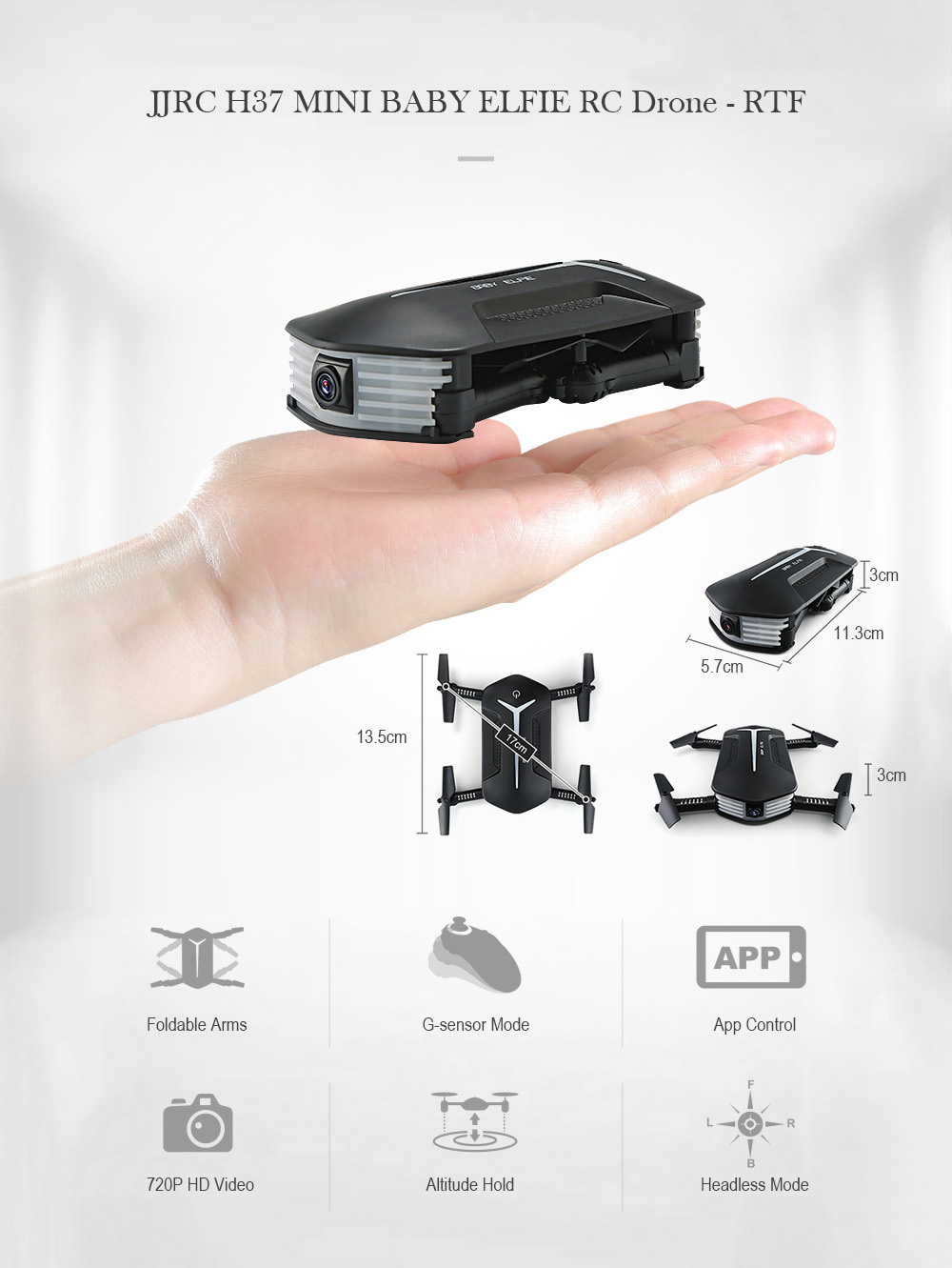 JJRC H37 MINI BABY ELFIE Foldable RC Drone RTF WiFi FPV 720P HD / G-sensor Controller / Waypoints