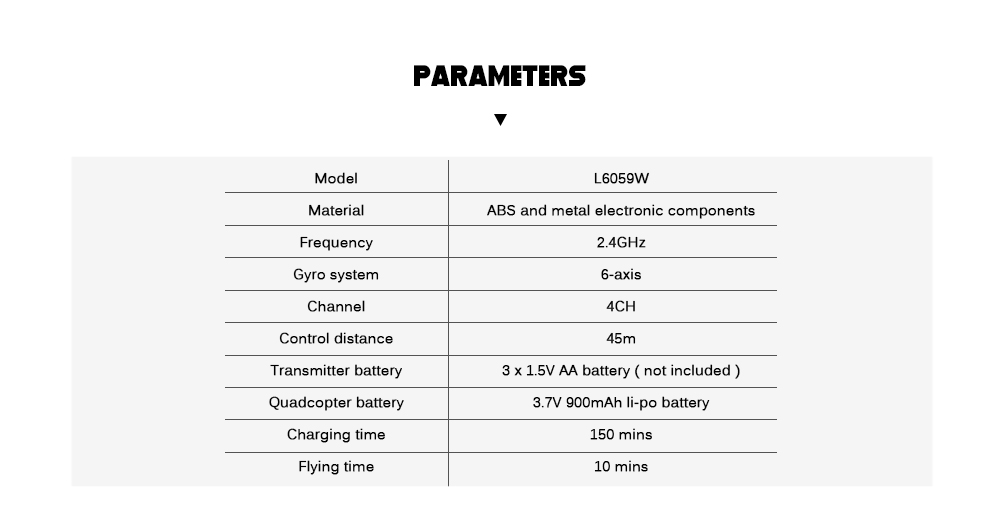 L6059W Foldable RC Quadcopter WiFi FPV Camera 2.4G 4CH 6-axis Gyro Altitude Hold Headless Mode Aircraft