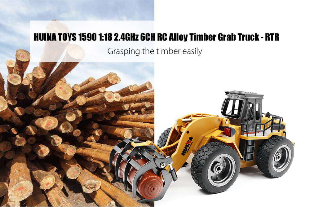 HUINA TOYS 1590 1:18 2.4GHz 6CH RC Alloy Timber Grab Truck RTR Grasper Opening Closing / Movable Arm / Mechanical Sound