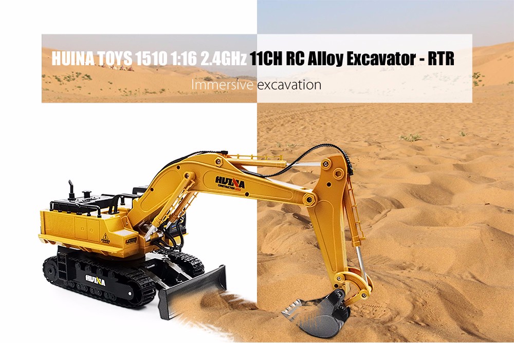 HUINA TOYS 1510 1:16 2.4GHz 11CH RC Alloy Excavator RTR Mechanical Sound / 680-degree Rotation / Movable Stick Boom Bucket HUINA TOYS 1510 1:16 2.4GHz 11CH RC Alloy Excavator RTR Mechanical Sound / 680-degree Rotation / Movable Stick Boom Bucket