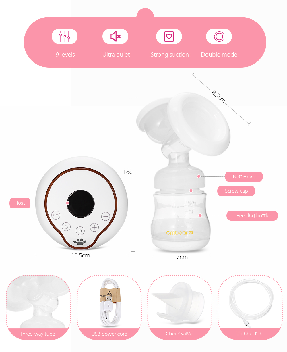 Cmbear LCD Display PP USB Electric Double Unilateral Breastfeeding Breast Pump Cmbear LCD Display PP USB Electric Double Unilateral Breastfeeding Breast Pump