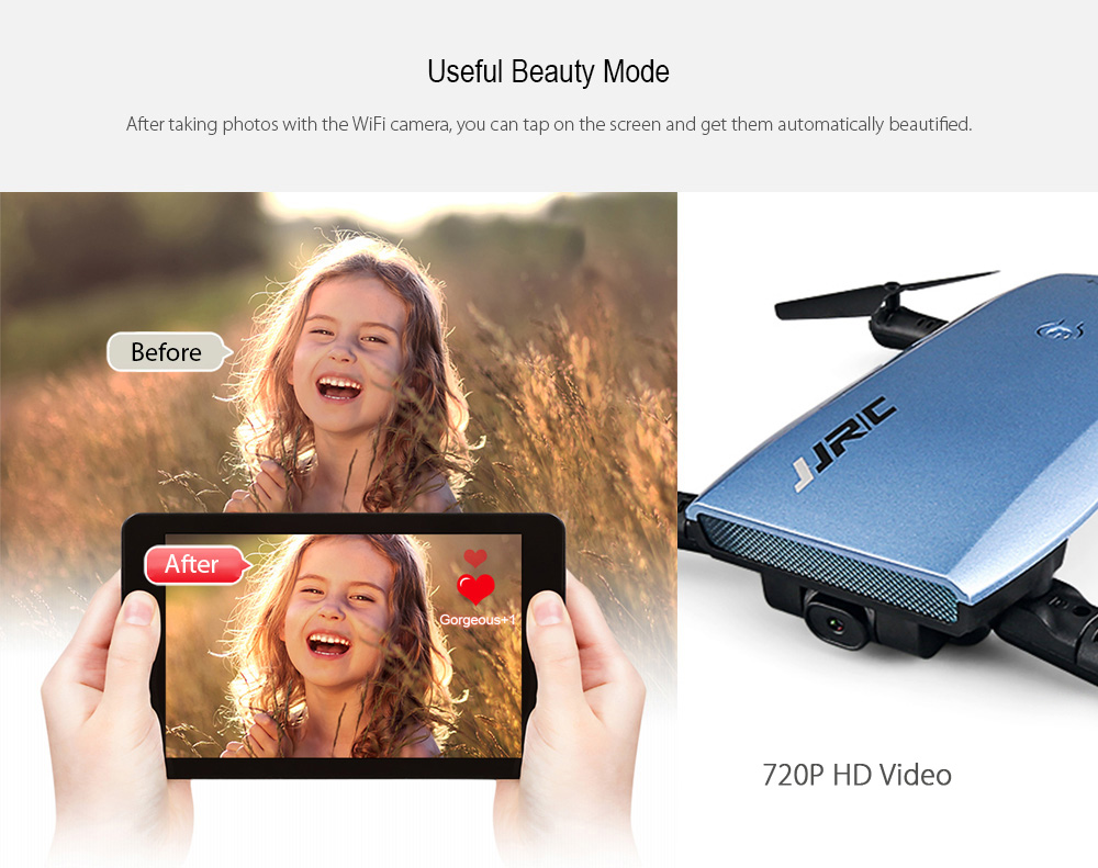 JJRC H47 ELFIE+ Foldable RC Pocket Selfie Drone RTF WiFi FPV 720P HD / G-sensor Controller / Waypoints