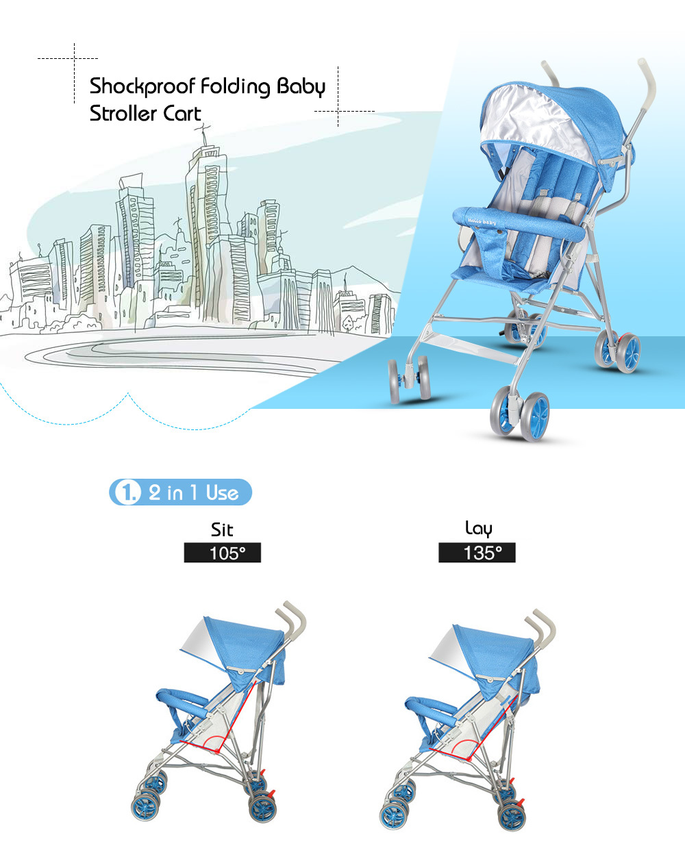 Shockproof Folding Baby Stroller Cart Carriage