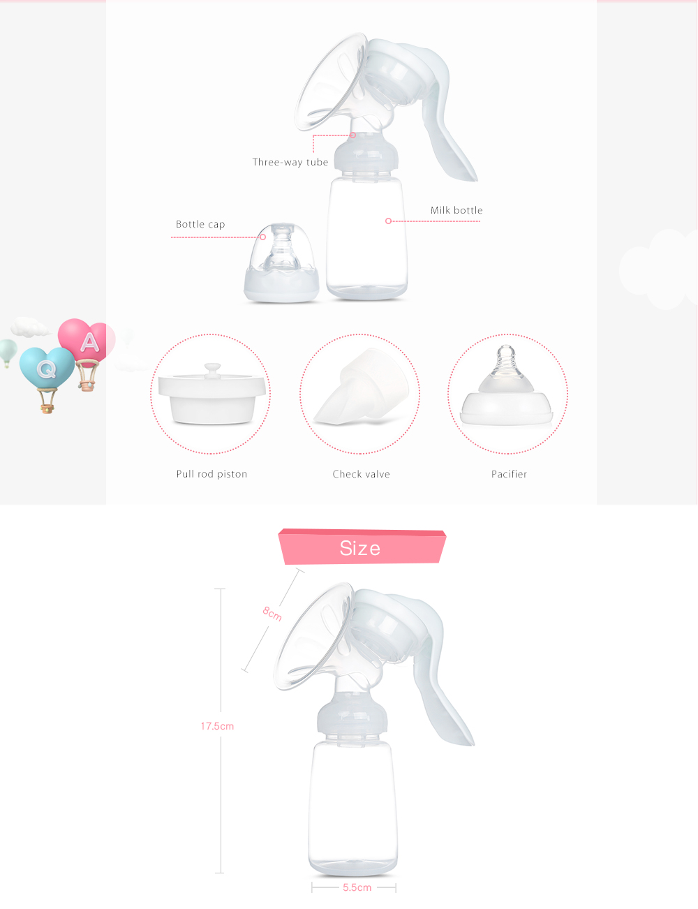 RealBubee Manual Breast Pump BPA Free Baby Breastfeeding Milk Bottle RealBubee Manual Breast Pump BPA Free Baby Breastfeeding Milk Bottle