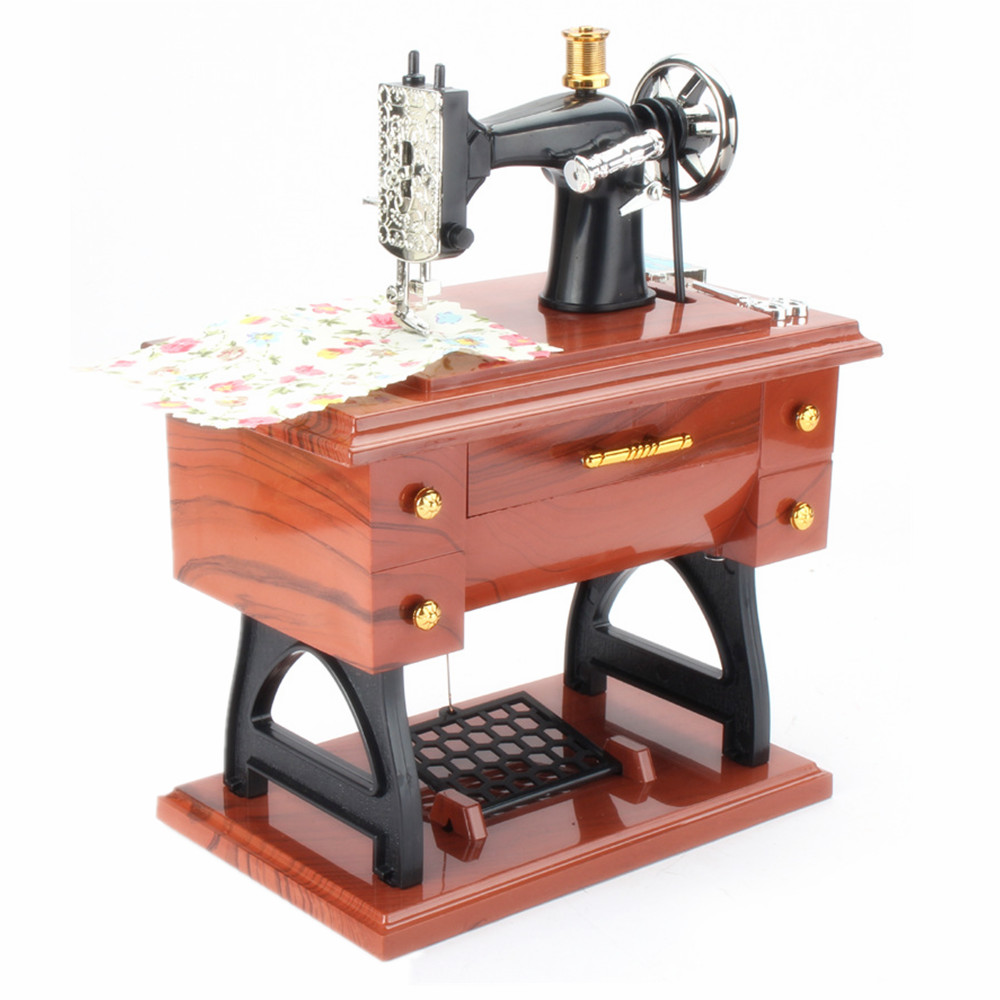 Retro Vintage Sewing Machine Music Box Birthday Gift Home Decoration