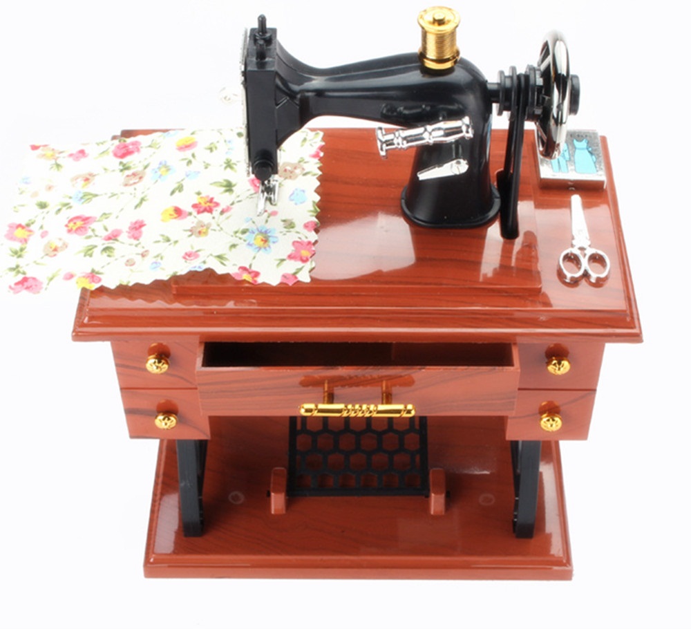 Retro Vintage Sewing Machine Music Box Birthday Gift Home Decoration