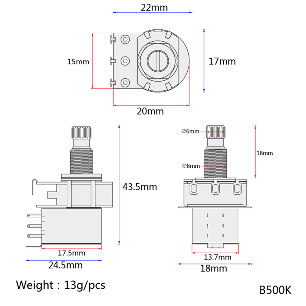 Pickup B500K Long Shaft Push Pull Control Pot Potentiometer for Electric Guitar Bass