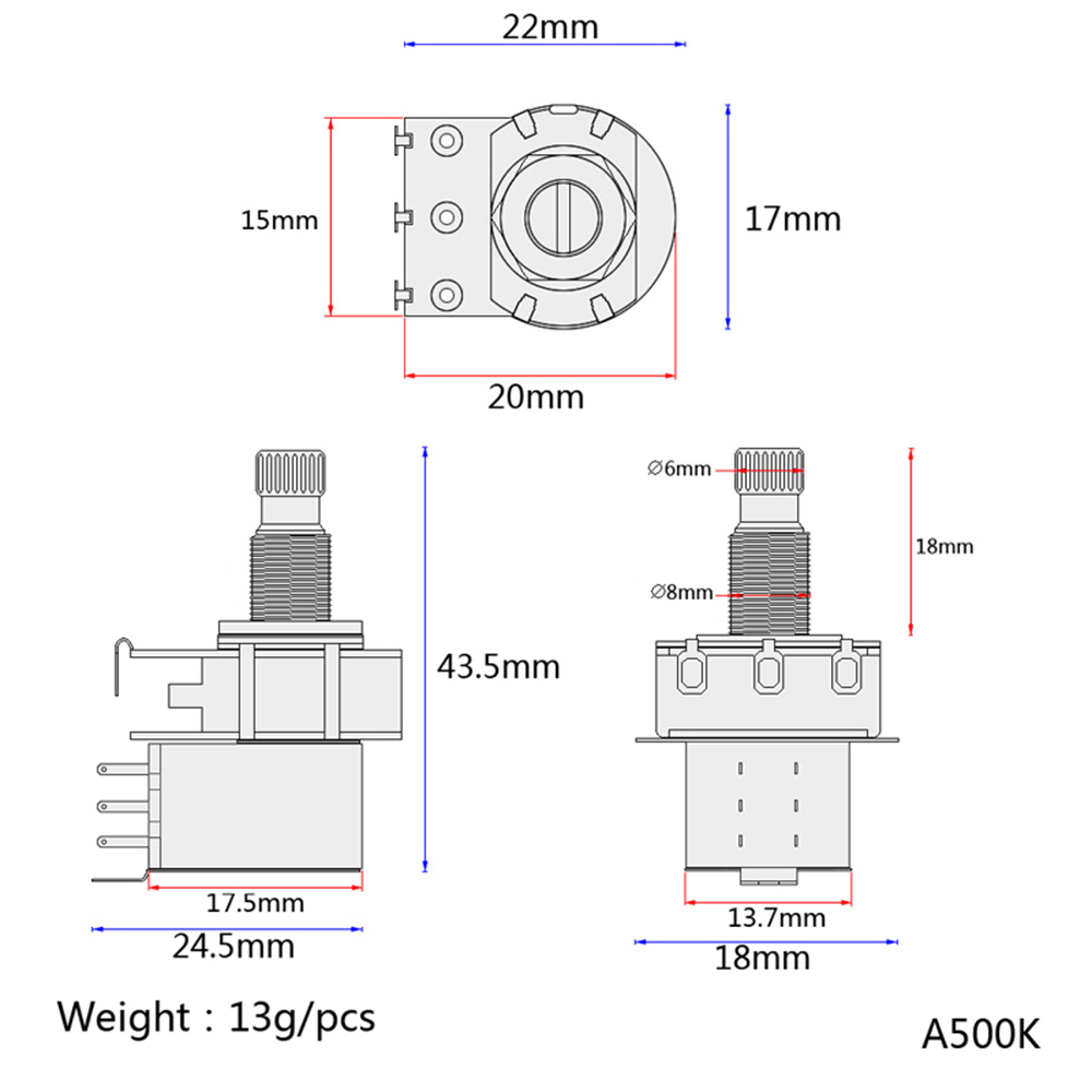 A500K Push Pull Control Pot Potentiometer Guitar part Long Shaft A500K Push Pull Control Pot Potentiometer Guitar part Long Shaft