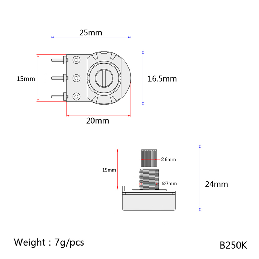 Potentiometers B250k Split Short Shaft Pots Audio Tone Switch Control