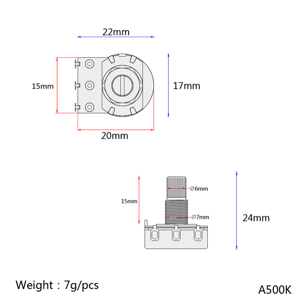 New A500K Split Short Shaft Pots Potentiometer Guitar Audio Tone Switch
