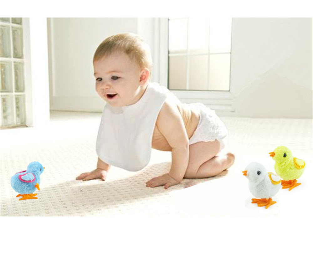 Baby Lovely Cartoon Chick Wind Up Clockwork Simulated Plush Doll Jumping Chicken Walking Toys