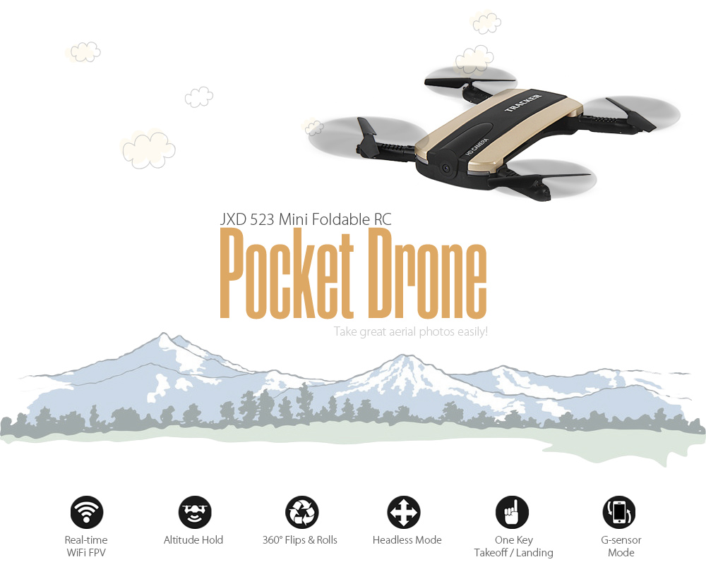 JXD 523 Mini Foldable RC Pocket Drone BNF WiFi FPV 0.3MP Camera / G-sensor Mode / Air Press Altitude Hold JXD 523 Mini Foldable RC Pocket Drone BNF WiFi FPV 0.3MP Camera / G-sensor Mode / Air Press Altitude Hold
