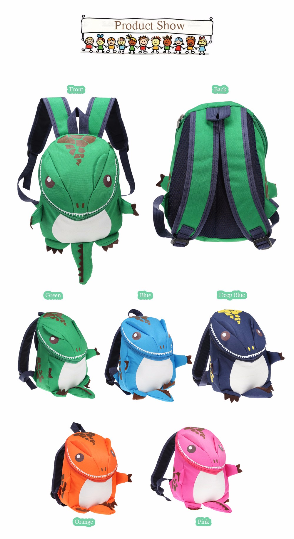 Cartoon Dinosaur Backpack Children Kids Kindergarten School Bag