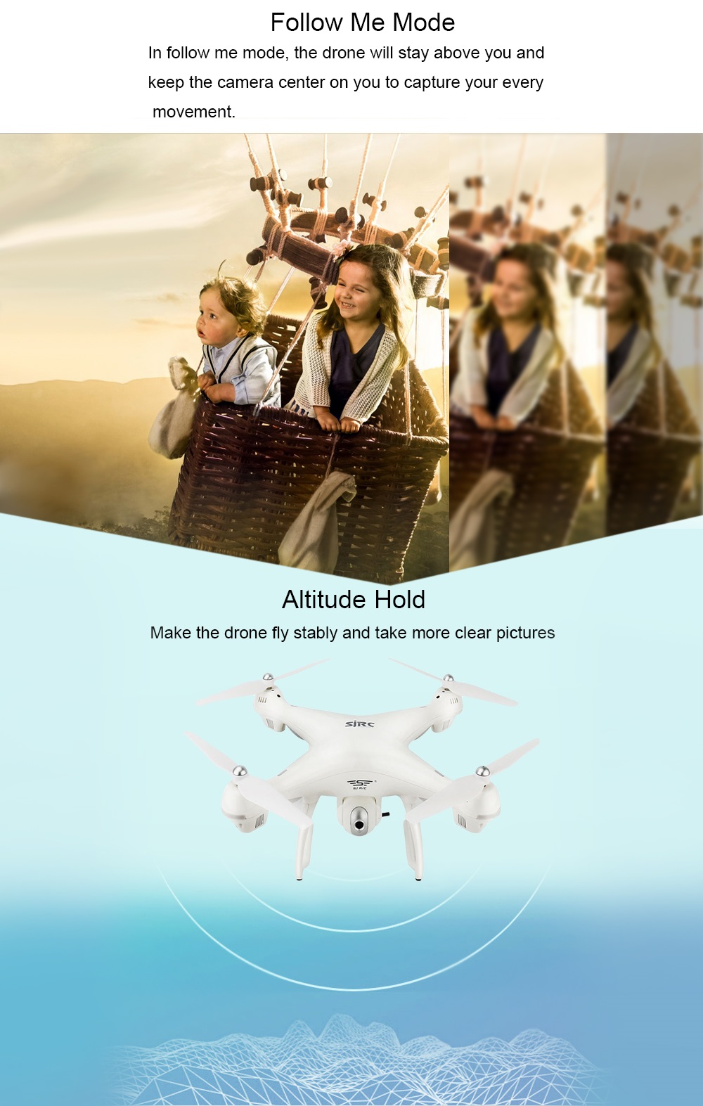 SJRC S70W RC Drone WiFi FPV / Double GPS Module / Altitude Hold / Follow Me / Headless Mode