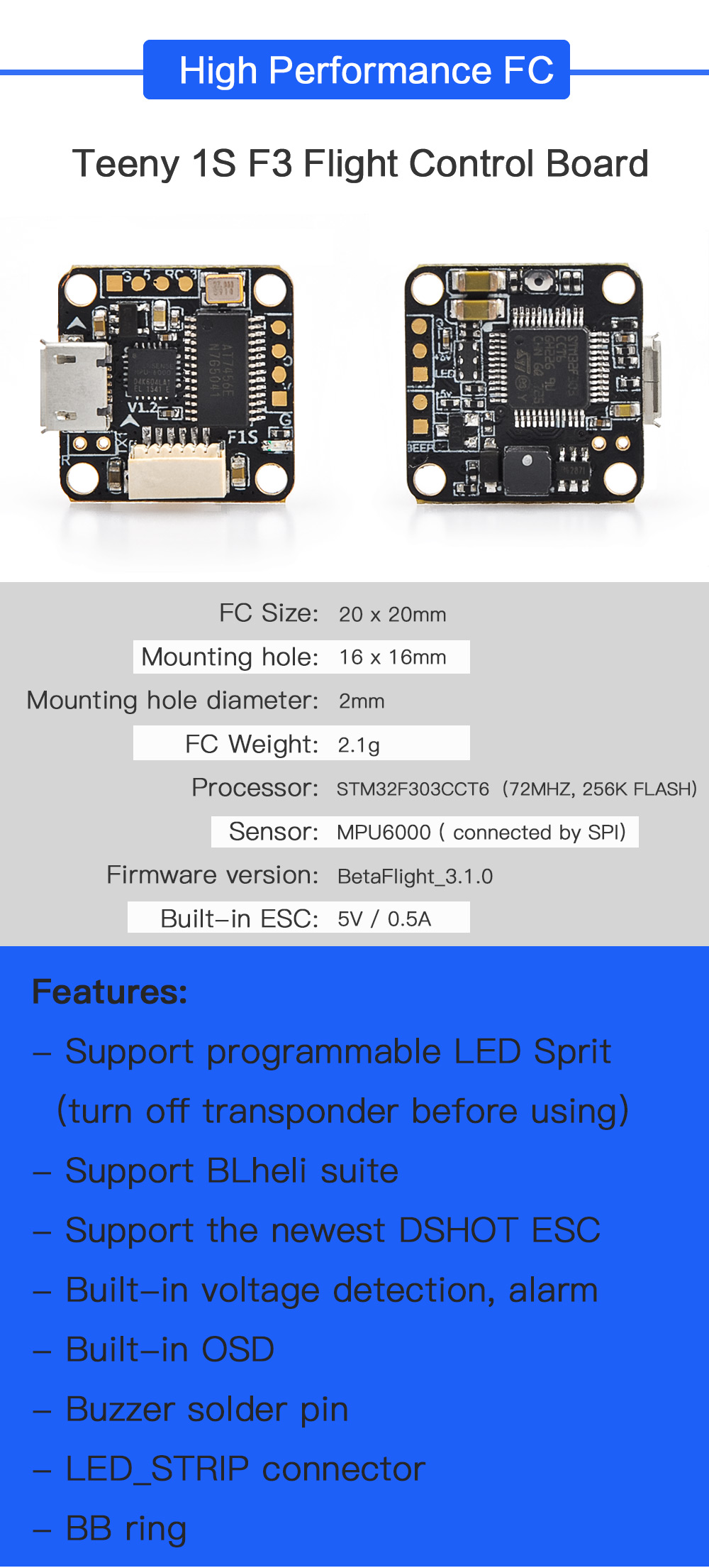 FULL SPEED Teeny 1S Brushless F3 Flight Tower 16 x 16 Mounting Hole for Bat-100 BeeBee-66 Micro Racing Drone FULL SPEED Teeny 1S Brushless F3 Flight Tower 16 x 16 Mounting Hole for Bat-100 BeeBee-66 Micro Racing Drone